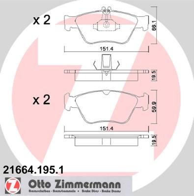 ZIMMERMANN ТОРМ. КОЛОДКИ W210/4Ц .-202.208.170 ПЕР. (WVA 21664) (21664.195.1)