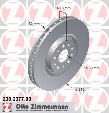 Zimmermann 230.2377.00 тормозной диск на FIAT ULYSSE (179AX)