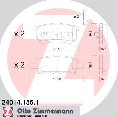 ZIMMERMANN К-т тормозных колодок задний MITSUBISHI LANCER VII 09/03- /OUTLANDER 05/03- (MR955068, 240141551)