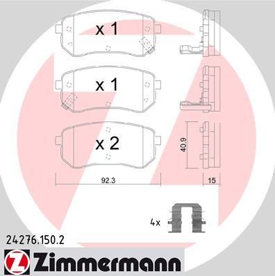 ZIMMERMANN Колодки тормозные зад. Hyundai, Kia i10 (IA) 1,0 LPG 02.2014 - (24276.150.2)