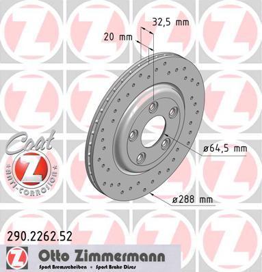Zimmermann 290.2262.52 тормозной диск на LINCOLN LS