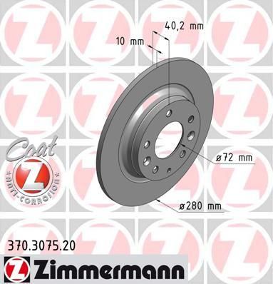 ZIMMERMANN Торм.диск зад.[280x10] 5 отв.[min 2] Standart (370.3075.20)
