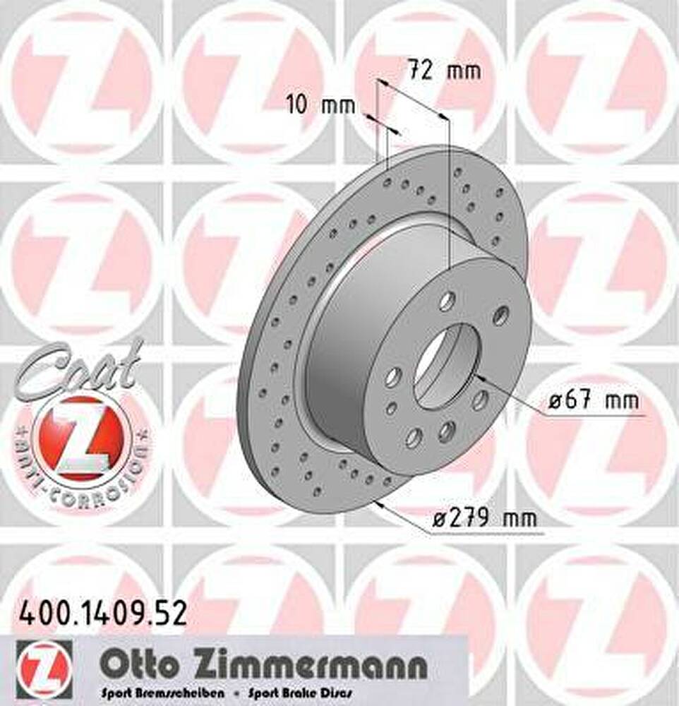 Zimmermann 400.1409.52 тормозной диск на MERCEDES-BENZ S-CLASS (W126)