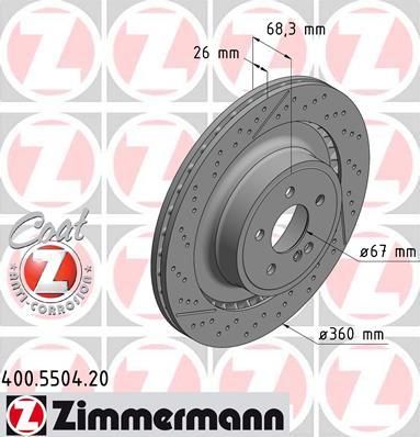 ZIMMERMANN Диск торм.зад. MB C-СLASSE (C204)/(C218) 12> (400.5504.20)