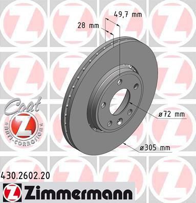 Zimmermann 430.2602.20 тормозной диск на OPEL VIVARO фургон (F7)
