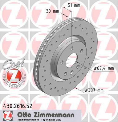Zimmermann 430.2616.52 тормозной диск на OPEL INSIGNIA седан