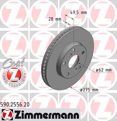 Zimmermann 590.2556.20 тормозной диск на TOYOTA PREVIA (MCR3_, ACR3_, CLR3_)