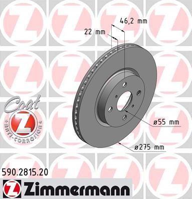 ZIMMERMANN Диск торм. Пер. Toyota Yaris 1.3 11> заказ не менее 2 единиц (590.2815.20)