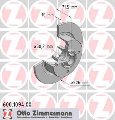 Zimmermann 600.1094.00 тормозной диск на VW KAEFER кабрио (15)