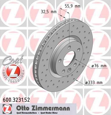 Zimmermann 600.3231.52 тормозной диск на VW MULTIVAN V (7HM, 7HN, 7HF, 7EF, 7EM, 7EN)