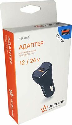 AIRLINE AEAK014 адаптер в прикуриватель 1×USB, Quick Charge 3.0, 12/24 В