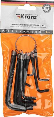 Kranz KR-12-5203 Набор ключей имбусовых TORX KRANZ T10-T50, CrV, 9 шт., оксидированные, на кольце
