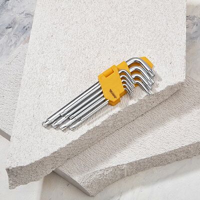 Kranz KR-12-5221 Набор ключей имбусовых Tamper-Torx KRANZ 9 шт., ТТ10-ТТ50, закаленные, удлиненные, никель