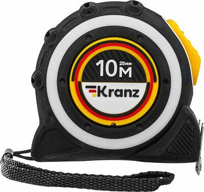 Kranz KR-12-9024 Рулетка Selbstfixierung, 10м x 25мм, магнитный двухсторонний зацеп, нейлон, двухсторонняя шкала, автоматическая фиксация KRANZ