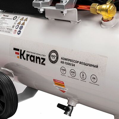 Kranz KR-16-1151 Компрессор воздушный KR-1500/24, 1500Вт, 230 л/мин, 24л KRANZ