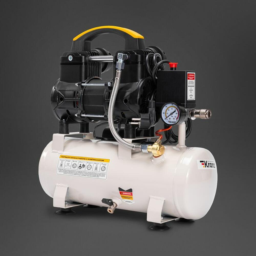 Kranz KR-16-1161 Компрессор воздушный безмасляный KR-850/10, 850Вт, 140 л/мин, 10л KRANZ