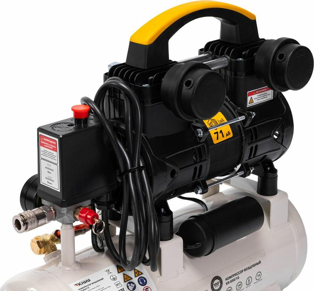 Kranz KR-16-1161 Компрессор воздушный безмасляный KR-850/10, 850Вт, 140 л/мин, 10л KRANZ