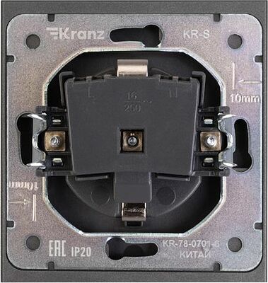 Kranz KR-78-0701-6 Розетка STRONG 1-ая с/з с/у, со шторками 16А графит KRANZ