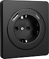 Kranz KR-78-0704-3 Розетка ROUND 1-ая с/з с/у з/ш 16А с USB A+C быстрой зарядки 5В/3А оникс KRANZ