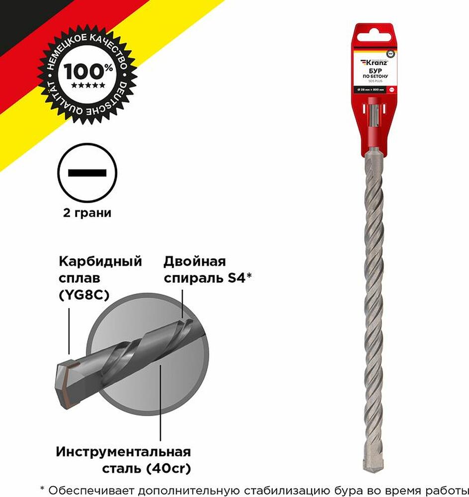 Kranz KR-91-0083 Бур по бетону 28x800x740мм SDS PLUS KRANZ