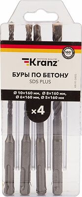 Kranz KR-91-0405 Набор буров по бетону 5-6-8-10х160х100мм, 4 шт, в пластиковой коробке SDS PLUS KRANZ
