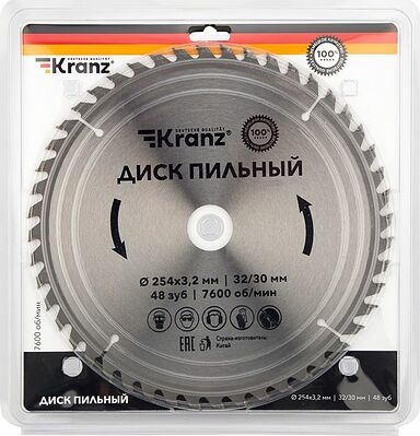 Kranz KR-92-0130 Диск пильный 254 мм х 48 зуб х 32/30 мм KRANZ
