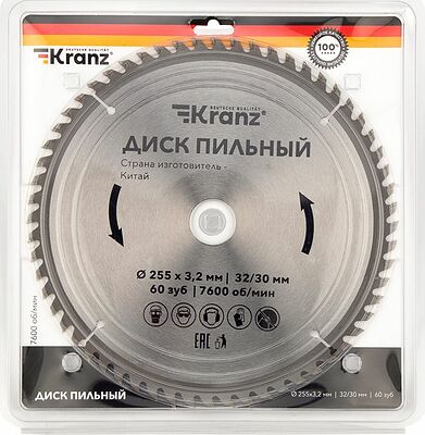 Kranz KR-92-0131 Диск пильный 255 мм х 60 зуб х 32/30 мм KRANZ