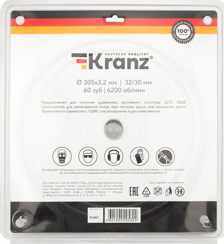Kranz KR-92-0135 Диск пильный 305 мм х 60 зуб х 32/30 мм KRANZ