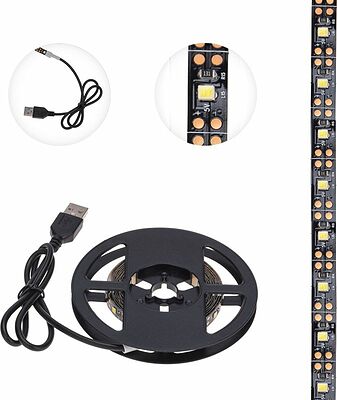 LAMPER 141-2002 Лента светодиодная 5В, SMD2835, 4,8Вт/м, 60 LED/м, 2700K, 8мм, 2м, с USB коннектором, черная, IP20 LAMPER