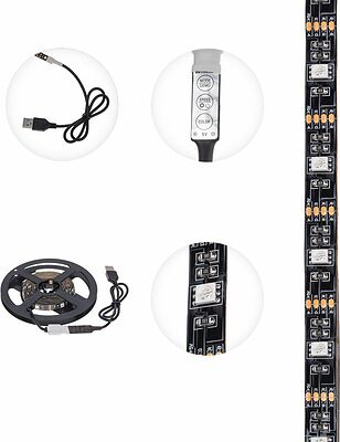 LAMPER 141-2009 Лента светодиодная 5В, SMD5050, 7,2Вт/м, 30 LED/м, RGB, 10мм, 3м, с USB коннектором, черная, IP20 LAMPER