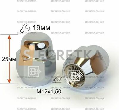 Матрикс 601145 Cr Гайка M12X1,50 25мм Конус Cr закрытая кп19мм