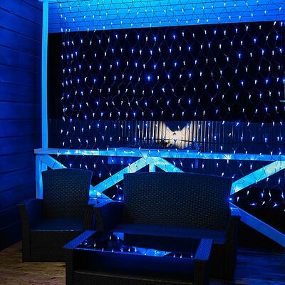 NEON-NIGHT 215-032 Гирлянда светодиодная Сеть 2,5х2,5м 432 LED БЕЛЫЙ/СИНИЙ черный ПВХ IP65 постоянное свечение 230В блок в комплекте NEON-NIGHT 
