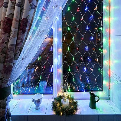 NEON-NIGHT 215-129 Гирлянда Сеть 1,5х1,5м, прозрачный ПВХ, 150 LED Мультиколор