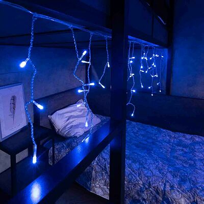NEON-NIGHT 255-013 Гирлянда Бахрома (Айсикл), 1,8х0,5м, 48 LED СИНИЕ, прозрачный ПВХ, IP20, свечение с динамикой, 230В, не соединяется