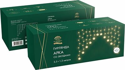 NEON-NIGHT 255-076 Гирлянда Арка со звездами 2,5х1,2м, 136LED ТЕПЛЫЙ БЕЛЫЙ, прозрачный ПВХ, IP20, свечение с динамикой, 230В, не соединяется, с контроллером 8 режимов