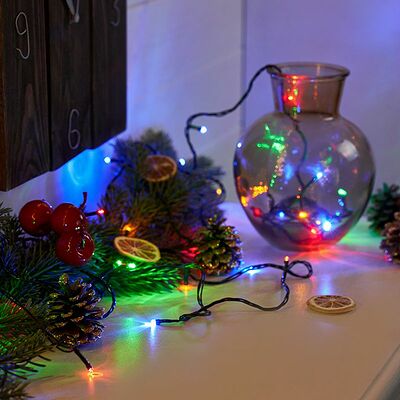NEON-NIGHT 303-019 Гирлянда Твинкл Лайт 4 м, темно-зеленый ПВХ, 25 LED, цвет мультиколор