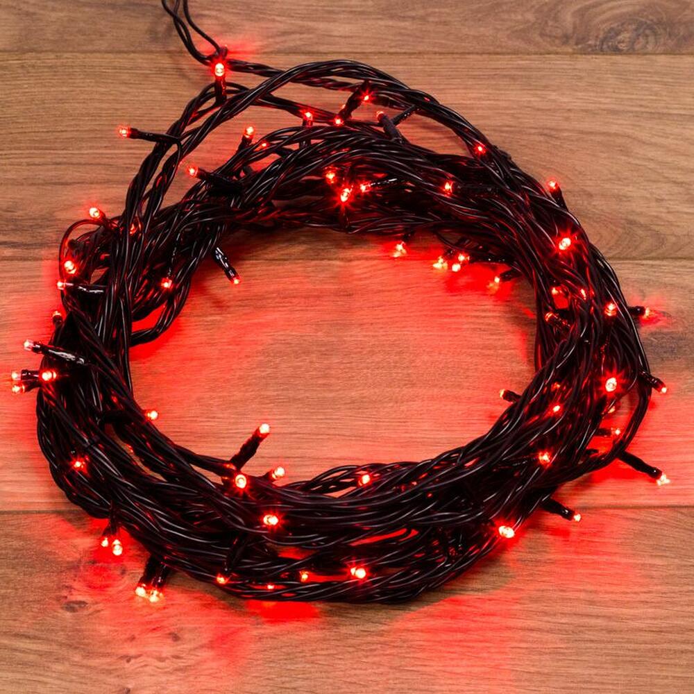 NEON-NIGHT 303-132 Гирлянда Нить управляемая 10м 100 LED КРАСНЫЙ черный ПВХ IP65 свечение с динамикой 230В контроллер в комплекте NEON-NIGHT