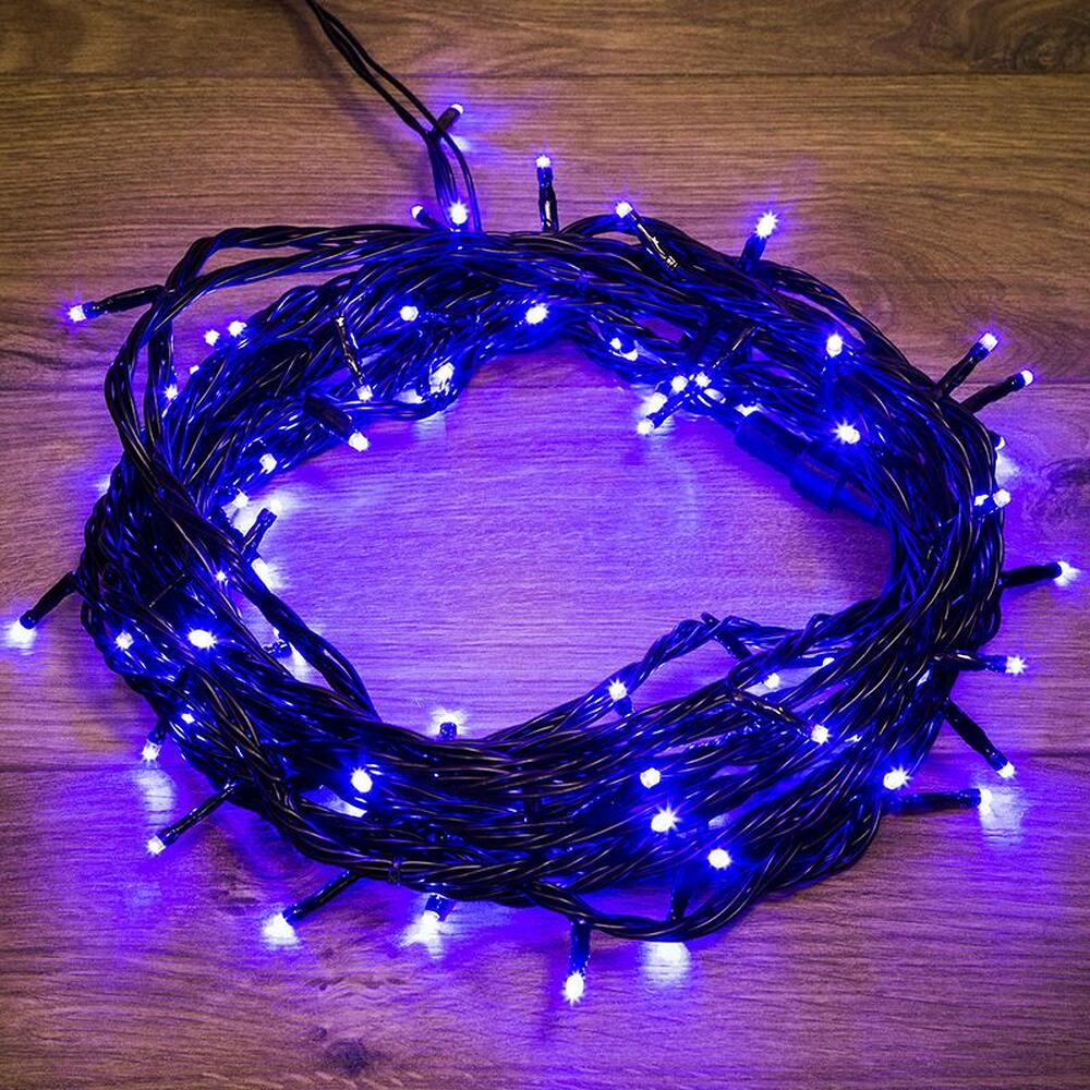 NEON-NIGHT 303-133 Гирлянда Нить управляемая 10м 100 LED СИНИЙ черный ПВХ IP65 свечение с динамикой 230В контроллер в комплекте NEON-NIGHT