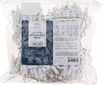 NEON-NIGHT 305-162 Гирлянда светодиодная Нить 10м 100 LED КРАСНЫЙ белый ПВХ IP65 постоянное свечение 230В соединяется нужен блок 303-500-1 NEON-NIGHT