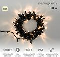 NEON-NIGHT 305-176 Гирлянда светодиодная Нить 10м 100 LED ТЕПЛЫЙ БЕЛЫЙ черный ПВХ IP65 постоянное свечение 230В соединяется нужен блок 303-500 NEON-NIGHT