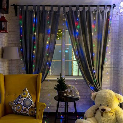 NEON-NIGHT 315-889 Гирлянда Светодиодный занавес из росы 3х3м 300 LED МУЛЬТИКОЛОР IP20 USB + пульт управления, с крючками для крепления NEON-NIGHT