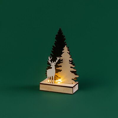 NEON-NIGHT 504-002 Деревянная фигурка с подсветкой Елочка с оленем 12x6x21,5 см