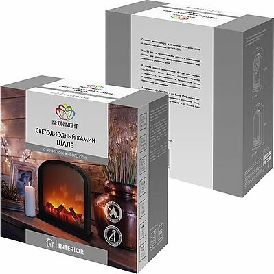 NEON-NIGHT 511-006 Светодиодный камин Шале с эффектом живого огня 30х13х28 см, батарейки 3хС (не в комплекте) или от USB (в комплекте)