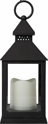 NEON-NIGHT 513-051 Декоративный фонарь со свечкой, черный корпус, размер 10,5х10,5х24 см, цвет ТЕПЛЫЙ БЕЛЫЙ