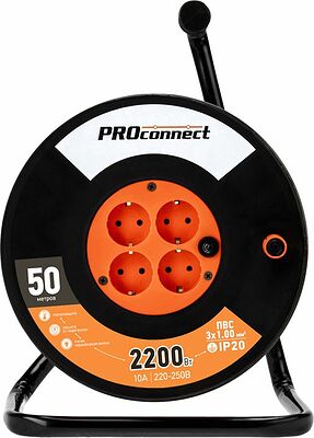 PROconnect 11-7607 Удлинитель силовой на катушке 4 гнезда с/з 50м 3х1мм² PROconnect