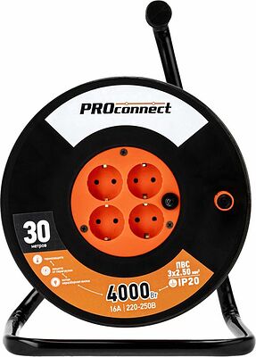 PROconnect 11-7613 Удлинитель силовой на катушке 4 гнезда с/з 30м 3х2,5мм² PROconnect