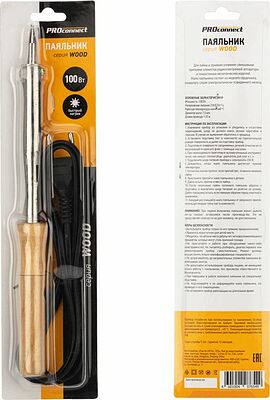 PROconnect 12-0178-4 Паяльник с деревянной ручкой, серия WOOD, 100Вт, 230В, блистер PROconnect
