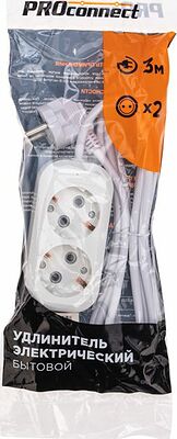 PROconnect 13-4203 Удлинитель 2 гнезда, 3м, 3х0,75мм², с/з, белый PROconnect