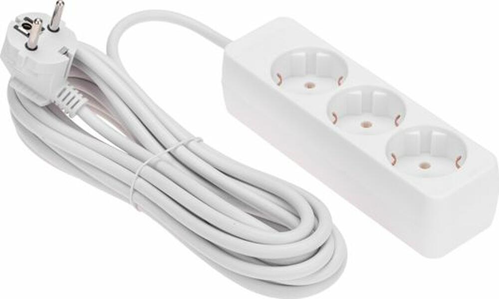 PROconnect 13-4210 Удлинитель 3 гнезда, 5м, 3х0,75мм², с/з, угловая вилка, белый PROconnect