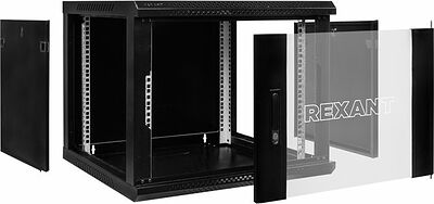 REXANT 04-0964-112 Настенный шкаф 19 quot; 9U 600×450×501 (ШxГxВ), дверь стекло, металлическая задняя стенка, боковые съемные стенки, RAL 9005 REXANT